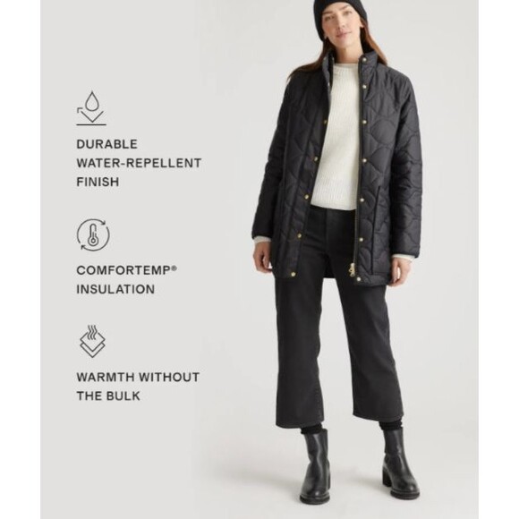 Quince Featherless Quilted Long Puffer Jacket Black, XS - Picture 1 of 7